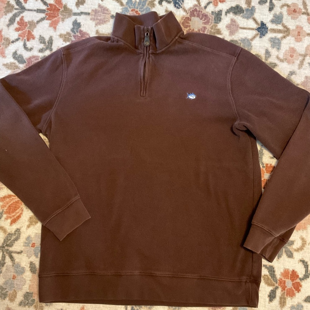 Mens Southern Tide Brown Quarter-Zip Sweater